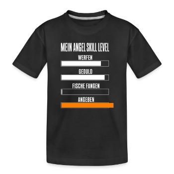 Mein Angel Skill Level Lustiges Angler Motiv mit - Kinder Premium Bio T-Shirt - Schwarz - Vorne