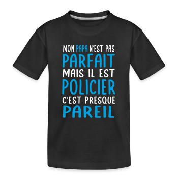 Mon papa n'est pas parfait - Policier - T-shirt bio Premium Enfant - noir - Devant