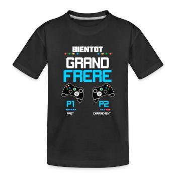 Bientôt grand frère Thème jeux Vidéo - T-shirt bio Premium Enfant - noir - Devant