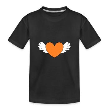 orange heart with orange wings - Kids' Premium Organic T-Shirt - black - Front
