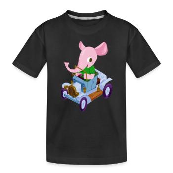 Elephant in a vintage car - Kids' Premium Organic T-Shirt - black - Front