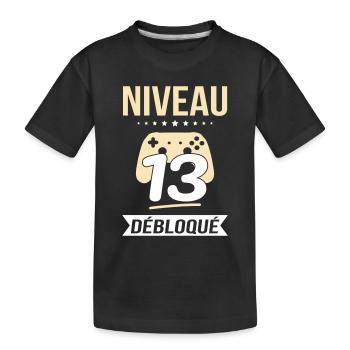Anniversaire 13 ans - Niveau 13 débloqué - Gamer - T-shirt bio Premium Enfant - noir - Devant