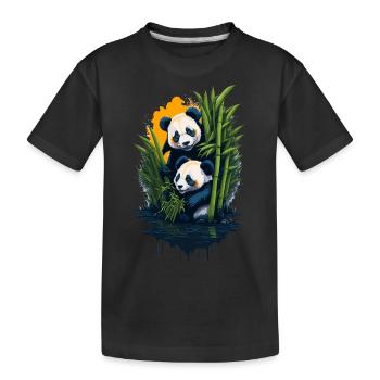 Cute pandas - Kids' Premium Organic T-Shirt - black - Front