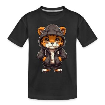 Cool tiger in casual clothes - Kids' Premium Organic T-Shirt - black - Front