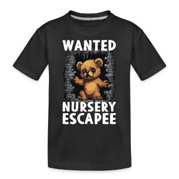 Teddybär auf der Flucht Teddy Wanted Nursery Escap - Kinder Premium Bio T-Shirt - Schwarz - Vorne