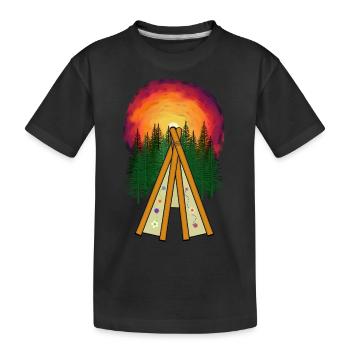 Wilder Westen Tipi Camp Sonnenuntergang Natur - Kinder Premium Bio T-Shirt - Schwarz - Vorne