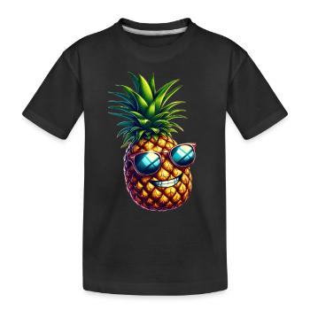 Coole Ananas mit Sonnenbrille – Obst-Design - Kinder Premium Bio T-Shirt - Schwarz - Vorne