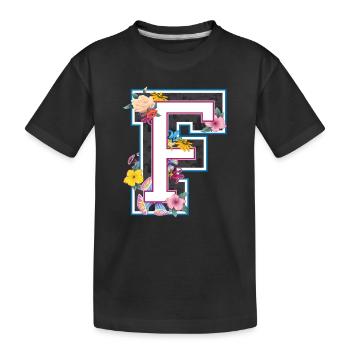 Letter F in varsity style - Kids' Premium Organic T-Shirt - black - Front