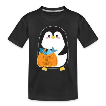 Pinguin mit Halloween-Kürbis - Kinder Premium Bio T-Shirt - Schwarz - Vorne