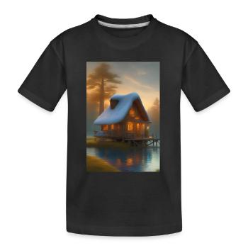 Charming lakeside cabin - Kids' Premium Organic T-Shirt - black - Front