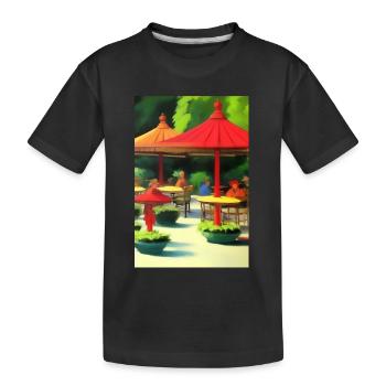 Asiatisches Cafe im Freien - Kinder Premium Bio T-Shirt - Schwarz - Vorne