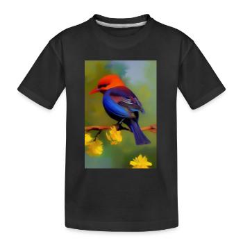 Oiseau sur branche avec fleurs - T-shirt bio Premium Enfant - noir - Devant