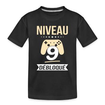 Anniversaire 9 ans - Niveau 9 débloqué - Gamer - T-shirt bio Premium Enfant - noir - Devant