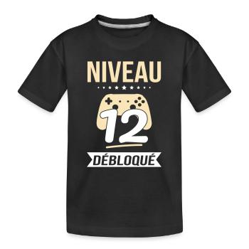 Anniversaire 12 ans - Niveau 12 débloqué - Gamer - T-shirt bio Premium Enfant - noir - Devant