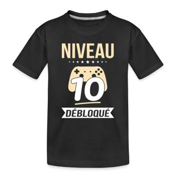 Anniversaire 10 ans - Niveau 10 débloqué - Gamer - T-shirt bio Premium Enfant - noir - Devant