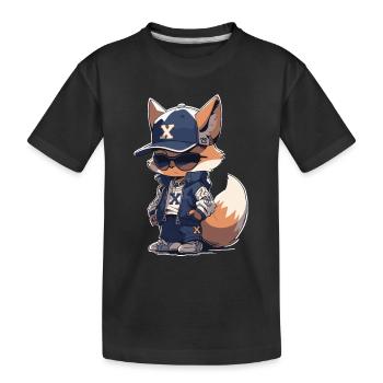 Fox cool & sporty with sunglasses & cap animal - Kids' Premium Organic T-Shirt - black - Front