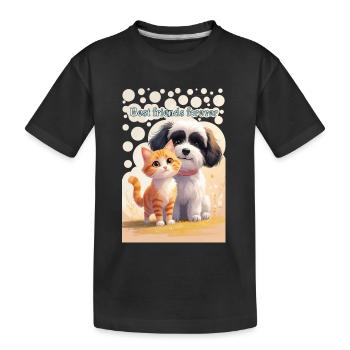 Hund und Katze Tierkinder Beste Freunde für immer - Kinder Premium Bio T-Shirt - Schwarz - Vorne