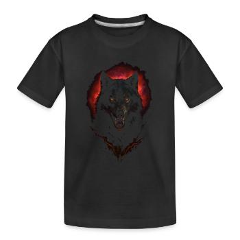 Dunkler Wolf, intensive Nachtkreatur, roter Heiligenschein - Kinder Premium Bio T-Shirt - Schwarz - Vorne