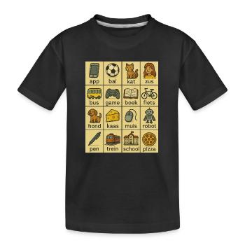 Niederländische Wortraster-Lernkarte - Kinder Premium Bio T-Shirt - Schwarz - Vorne