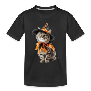 Déguisement de sorcier sorcier chat Halloween - T-shirt bio Premium Enfant - noir - Devant