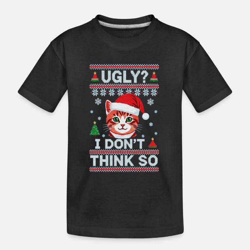 Chat de Noël – Pull de Noël moche - T-shirt bio Premium Enfant - noir