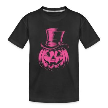 Halloweenkürbis mit Zylinder Strichzeichnung - Kinder Premium Bio T-Shirt - Schwarz - Vorne