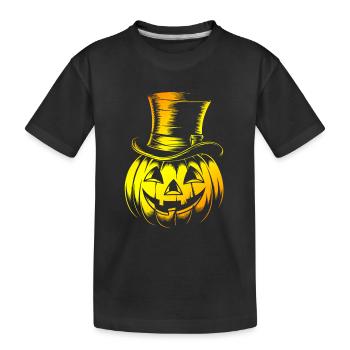 Halloweenkürbis mit Zylinder Strichzeichnung - Kinder Premium Bio T-Shirt - Schwarz - Vorne