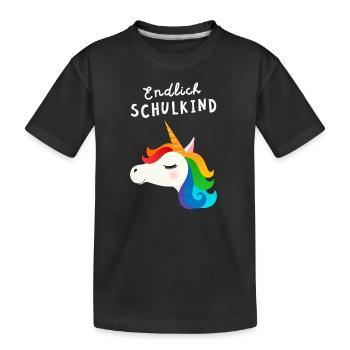 Endlich Schulkind Einhorn Einschulung - Kinder Premium Bio T-Shirt - Schwarz - Vorne