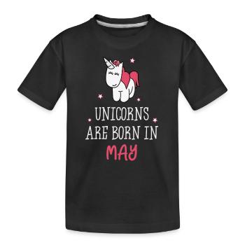 Unicorns are born in May - Kids' Premium Organic T-Shirt - black - Front