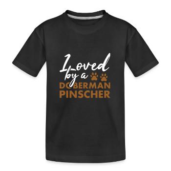Loved By A Doberman Pinscher - Kids' Premium Organic T-Shirt - black - Front
