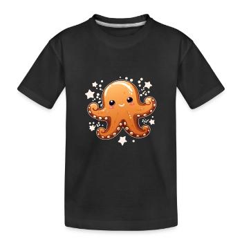 Lebkuchen Oktopus - Kinder Premium Bio T-Shirt - Schwarz - Vorne