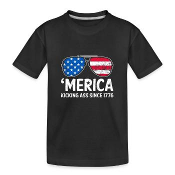 Merica tritt seit 1776 in den Amerikanische Flagge der USA - Kinder Premium Bio T-Shirt - Schwarz - Vorne