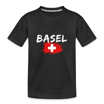 Basel Switzerland Flag - Kids' Premium Organic T-Shirt - black - Front