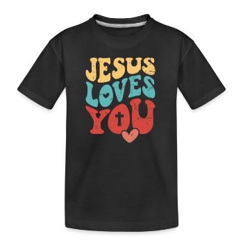 Dieu Jésus-Christ t’aime, t’aime Verset biblique - T-shirt bio Premium Enfant - noir - Devant