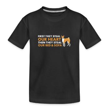 Dog First They Steal Our Heart Basenji - Kinder Premium Bio T-Shirt - Schwarz - Vorne
