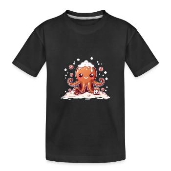 Lebkuchen Oktopus - Kinder Premium Bio T-Shirt - Schwarz - Vorne