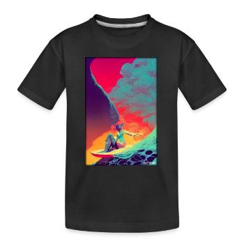 Surfergirl Mädchen Frau Surfbrett Wellen Meer - Kinder Premium Bio T-Shirt - Schwarz - Vorne