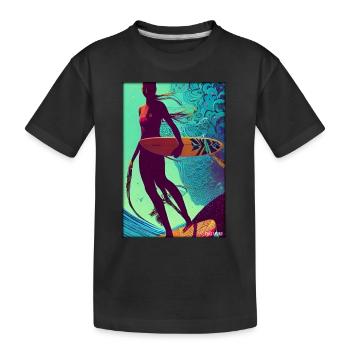 Surfergirl Mädchen Frau Surfbrett Wellen Meer - Kinder Premium Bio T-Shirt - Schwarz - Vorne