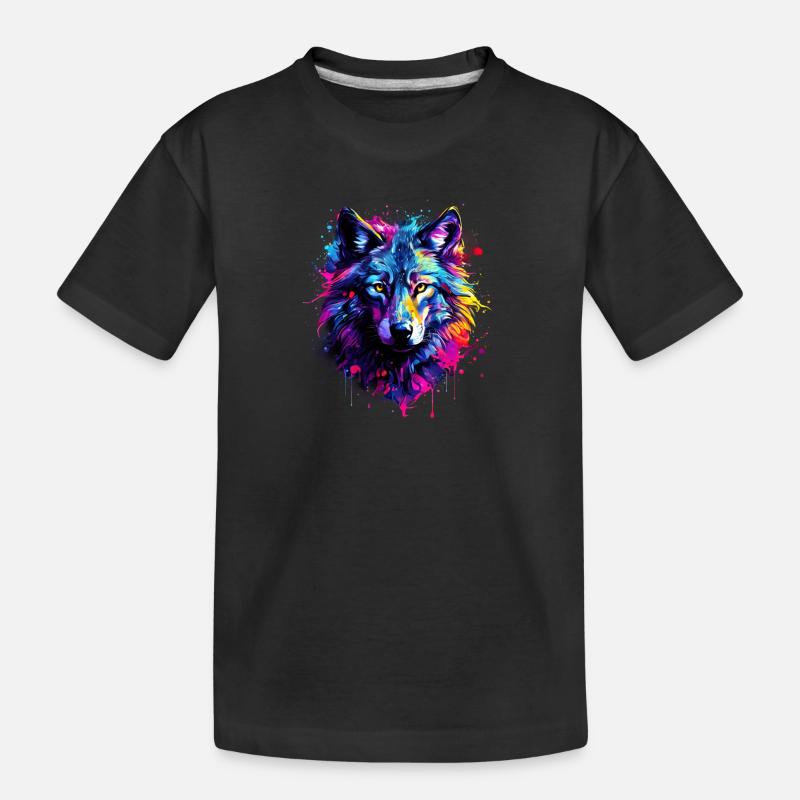 Bunter Wolf - Kinder Premium Bio T-Shirt - Schwarz