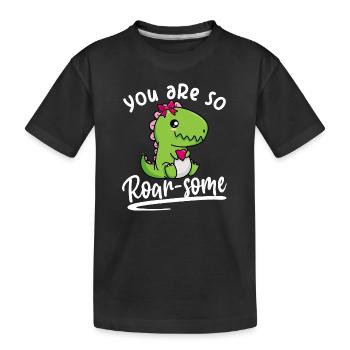 Du bist großartig - Wortspiel Dino Roarsome Spuch - Kinder Premium Bio T-Shirt - Schwarz - Vorne