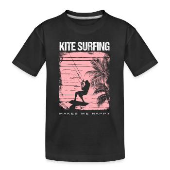 Surfing Windsurfing Kitesurfing makes me happy - Kids' Premium Organic T-Shirt - black - Front