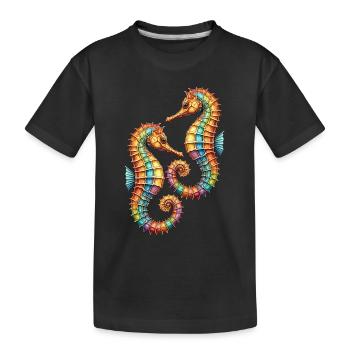 Zwei hübsche dekorative Seepferdchen - Kinder Premium Bio T-Shirt - Schwarz - Vorne