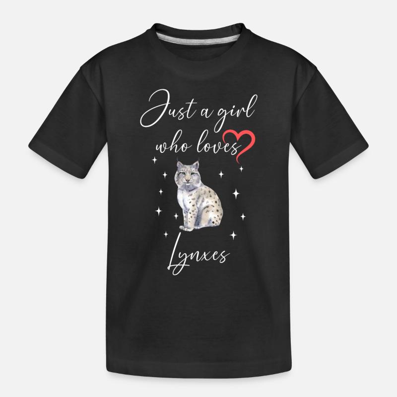 Frau Mädchen Liebe Herz Luchs - Kinder Premium Bio T-Shirt - Schwarz