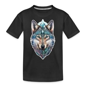Wolf Aquarell Wald Waldtier Wildtier Mandala Tier - Kinder Premium Bio T-Shirt - Schwarz - Vorne