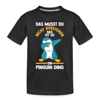 Tiermotiv Pinguin - Kinder Premium Bio T-Shirt - Schwarz - Vorne