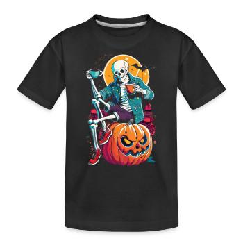 Skeleton on pumpkin - Halloween-style coffee break - Kids' Premium Organic T-Shirt - black - Front