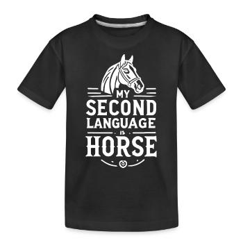 Meine zweite Sprache ist Pferd - Kinder Premium Bio T-Shirt - Schwarz - Vorne