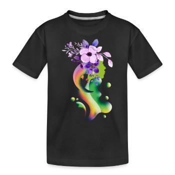A girl with flowers Floating girl - Kids' Premium Organic T-Shirt - black - Front