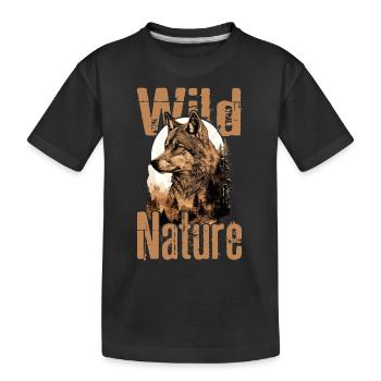Wolf Wolfskopf Wald Natur Berge Wildnis Bunt - Kinder Premium Bio T-Shirt - Schwarz - Vorne