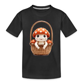 Cute toadstool in basket - Kids' Premium Organic T-Shirt - black - Front